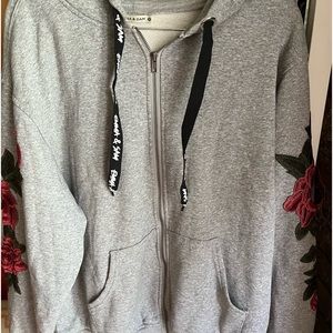 LF Gray Hoodie with Red Floral Embroidery